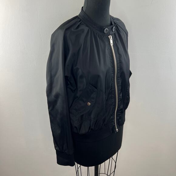 FREE PEOPLE Black Satin Long Sleeve Full Zip Midnight Bomber Jacket Size M - Picture 5 of 9